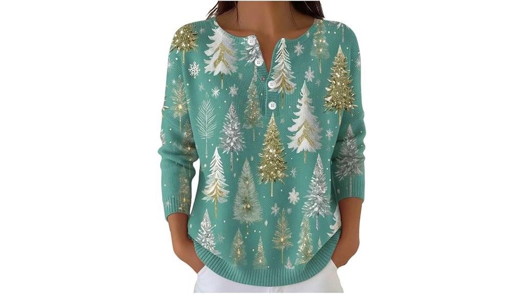 women s christmas print tops